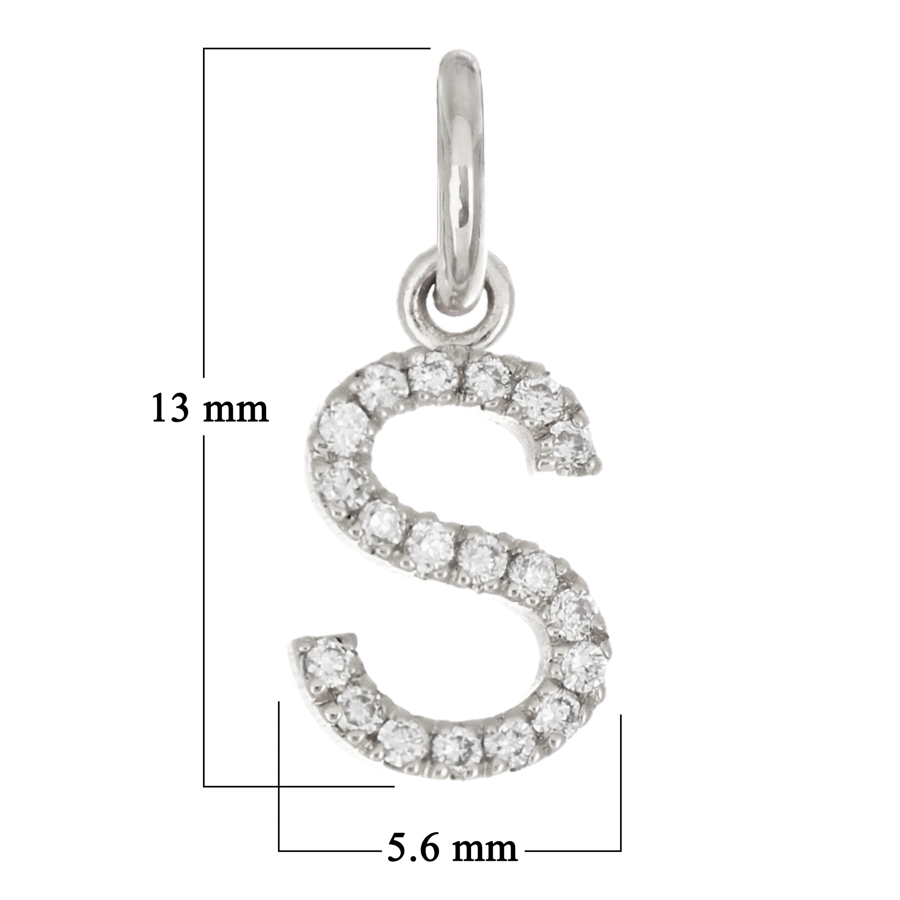 14k White Gold Diamond Initial Letter S Charm Pendant - Letter S,White
