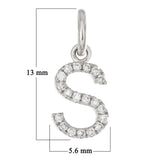 14k White Gold Diamond Initial Letter S Charm Pendant - Letter S,White