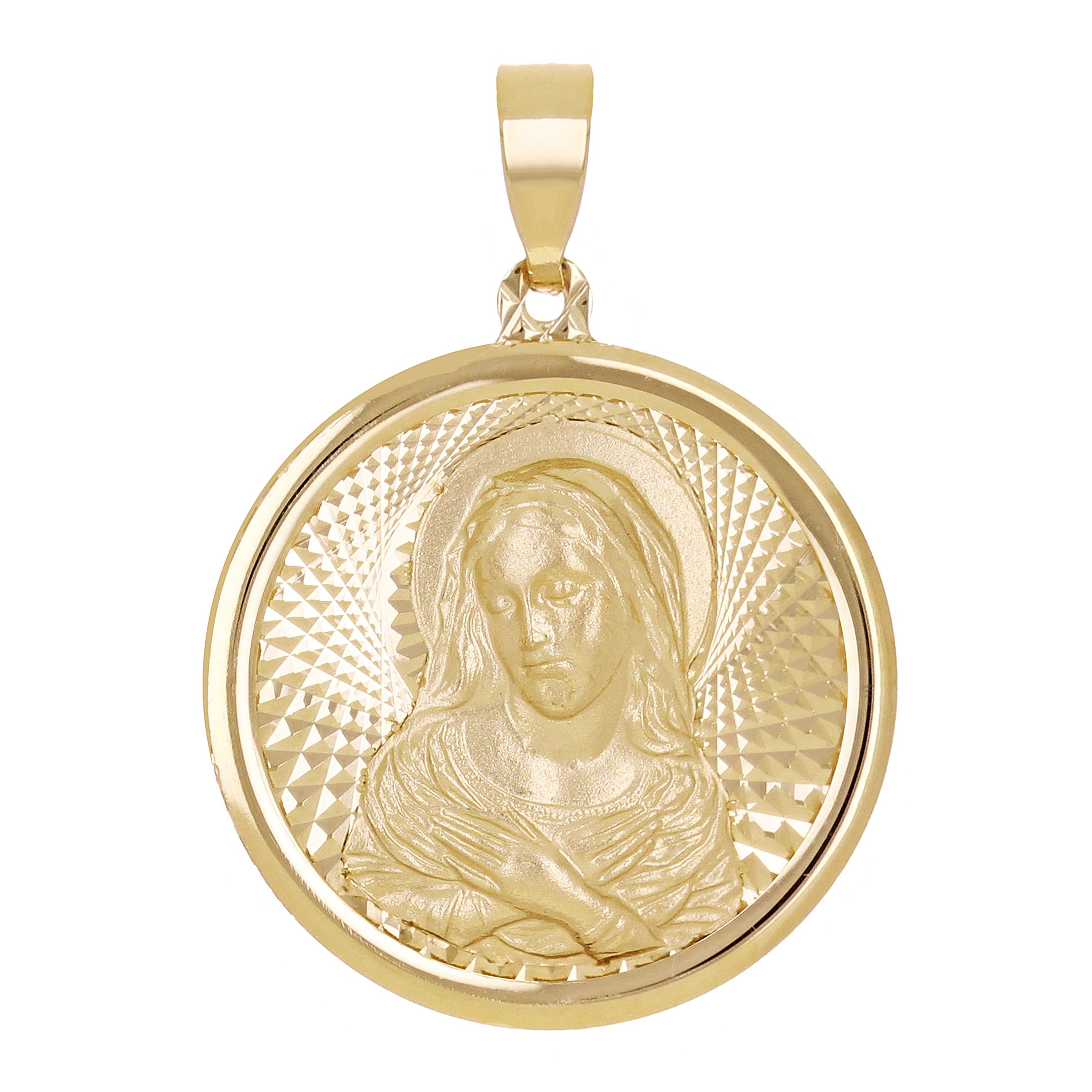 Italian 14k Yellow Gold Madonna Virgin Mary Medal Charm Pendant 1.1" 2.1 grams - 2.1 grams