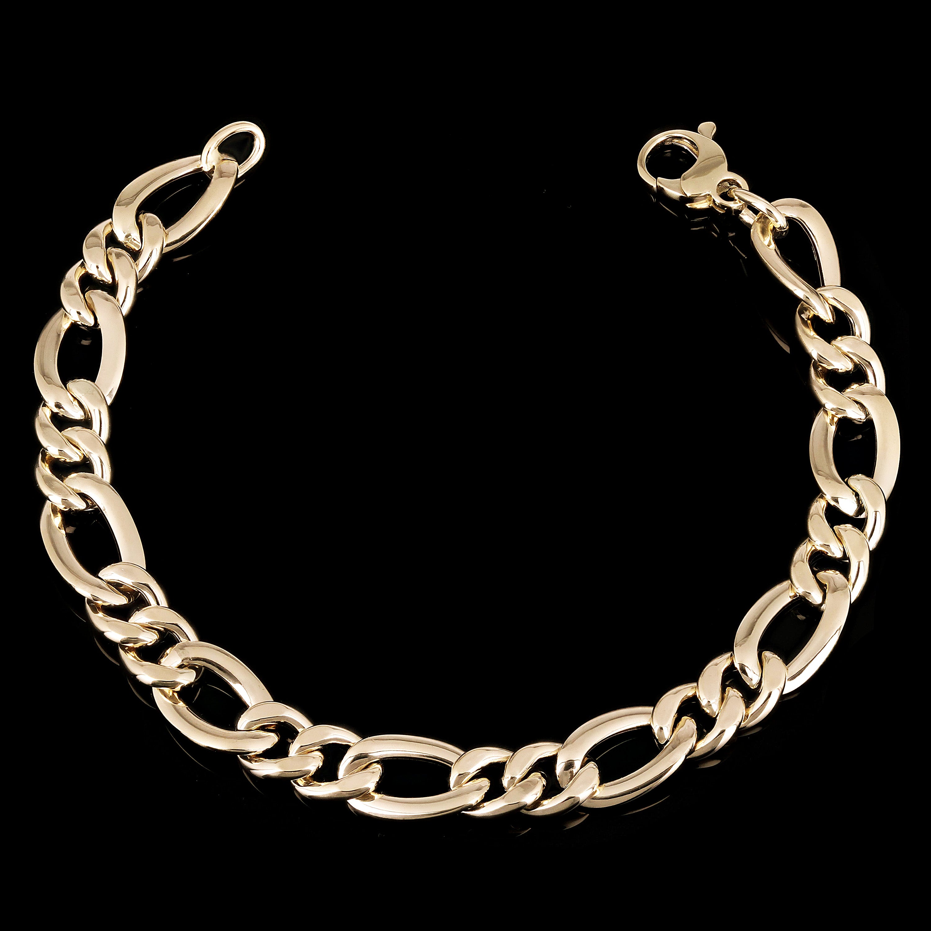 Women's Italian 14k Yellow Gold Hollow Figaro Chain Bracelet 7.5" 9mm 5.3 grams