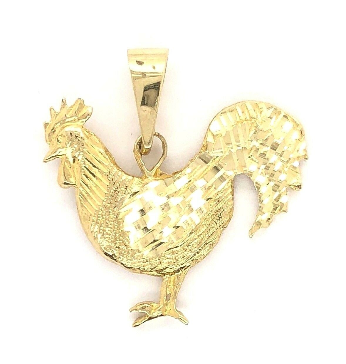 10k Yellow Gold Diamond Cut Rooster Cock Chicken Bird Charm Pendant 2.4 grams