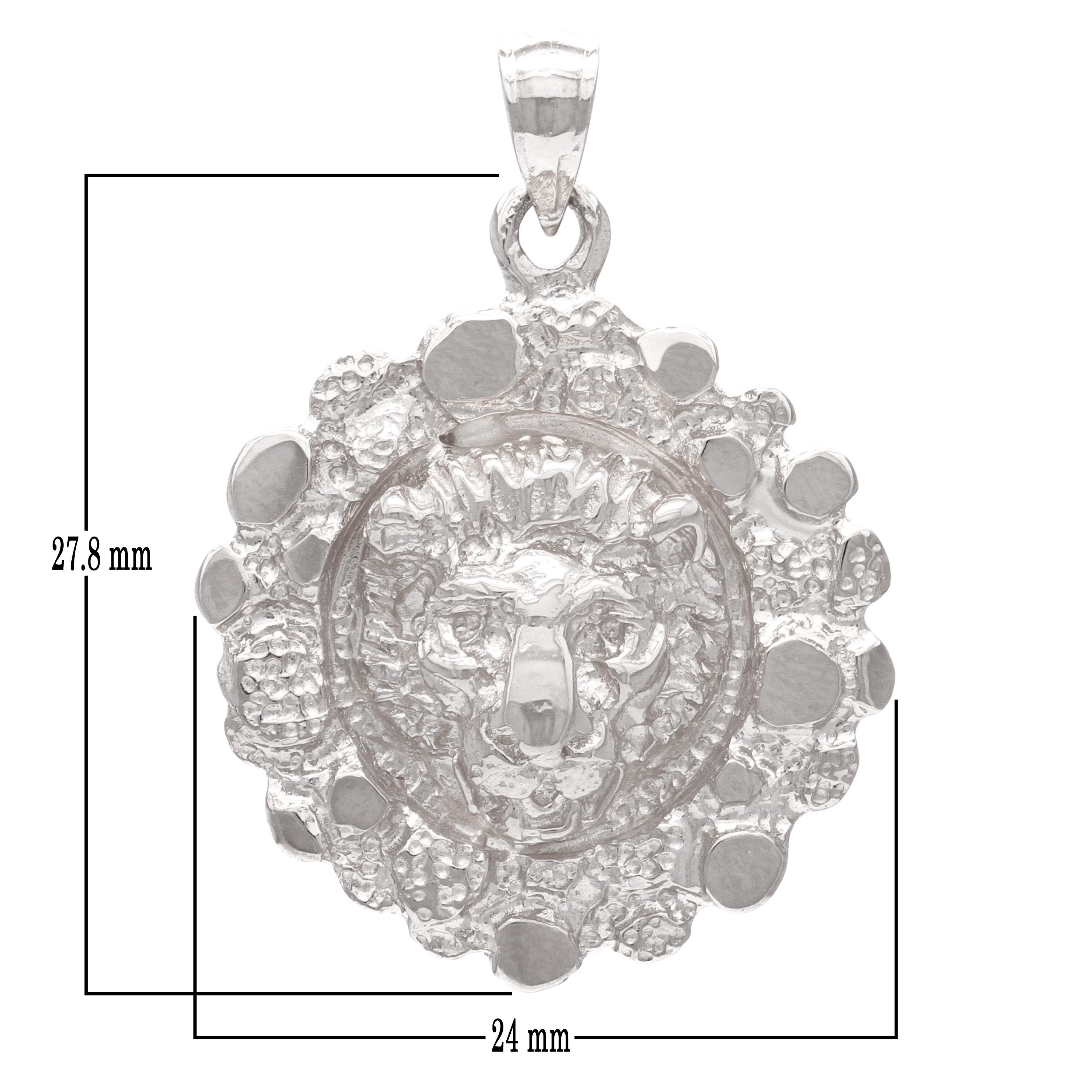 14k White Gold Nugget  Lion Face Lion Charm Pendant 1.3" 5.6 grams