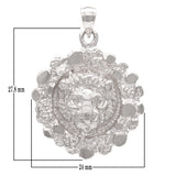 14k White Gold Nugget  Lion Face Lion Charm Pendant 1.3" 5.6 grams