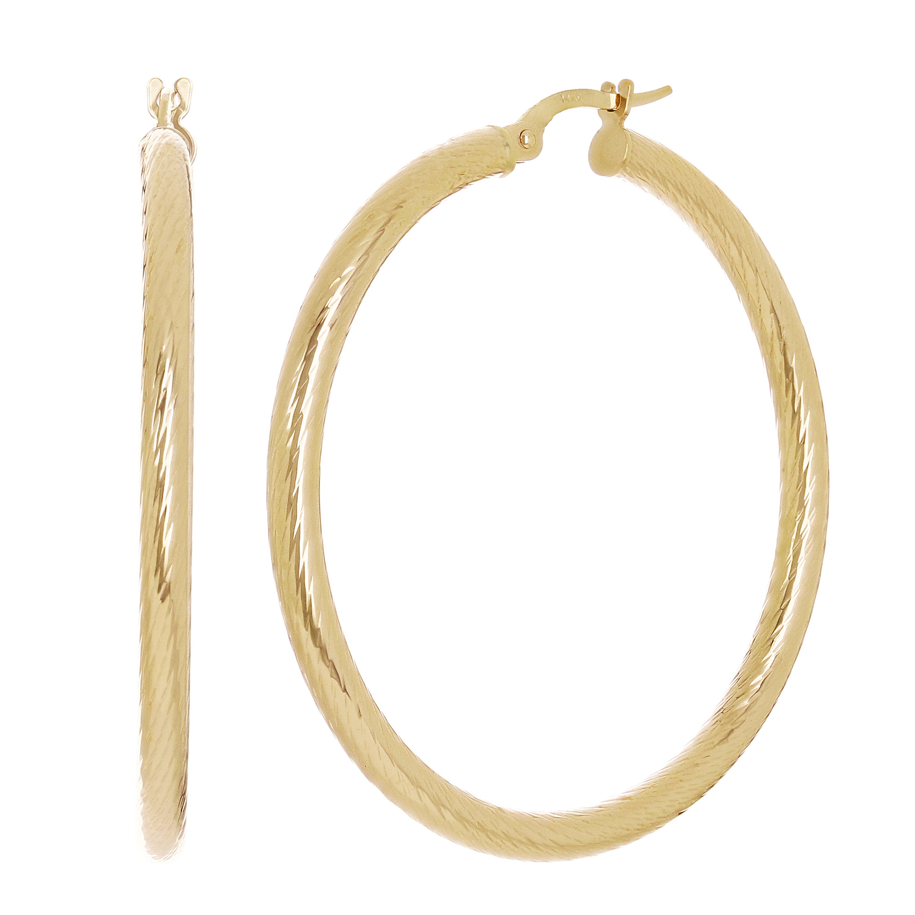 Italian 14k Yellow Gold Twisted Round Hoop Earrings 1.7" 3mm 3.7 grams