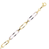 Italian 14k Yellow & White Gold Paper Clip Link Chain Bracelet 7.5" 5.1 grams