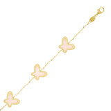 Italian 14k Yellow Gold Pearl BUTTERFLY Charm Station Bracelet 7.5" 11.5mm 3.2 grams