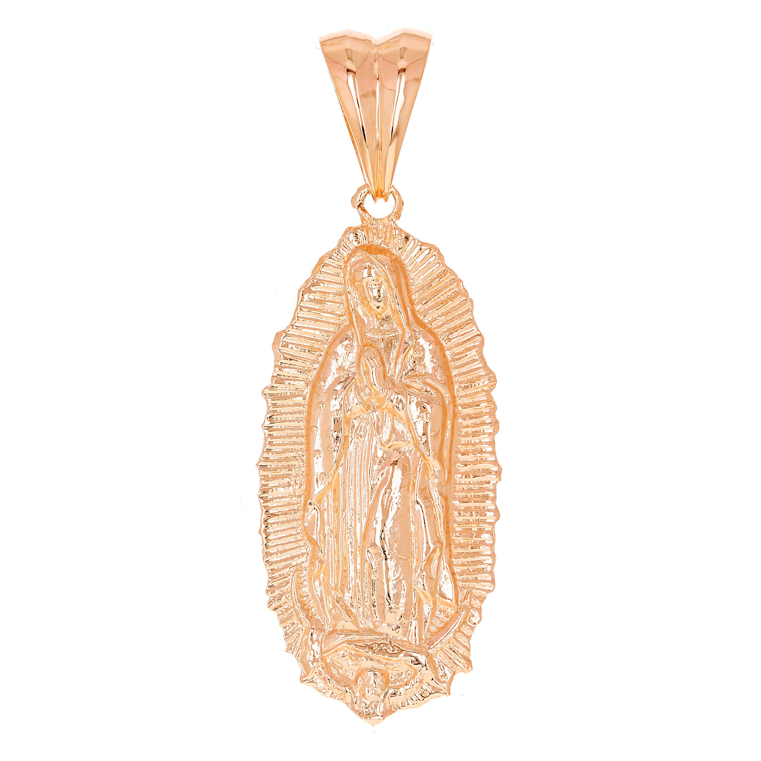 10k Rose Gold Virgin Mary Lady of Guadalupe Charm Pendant 2.8" 16 grams - Rose
