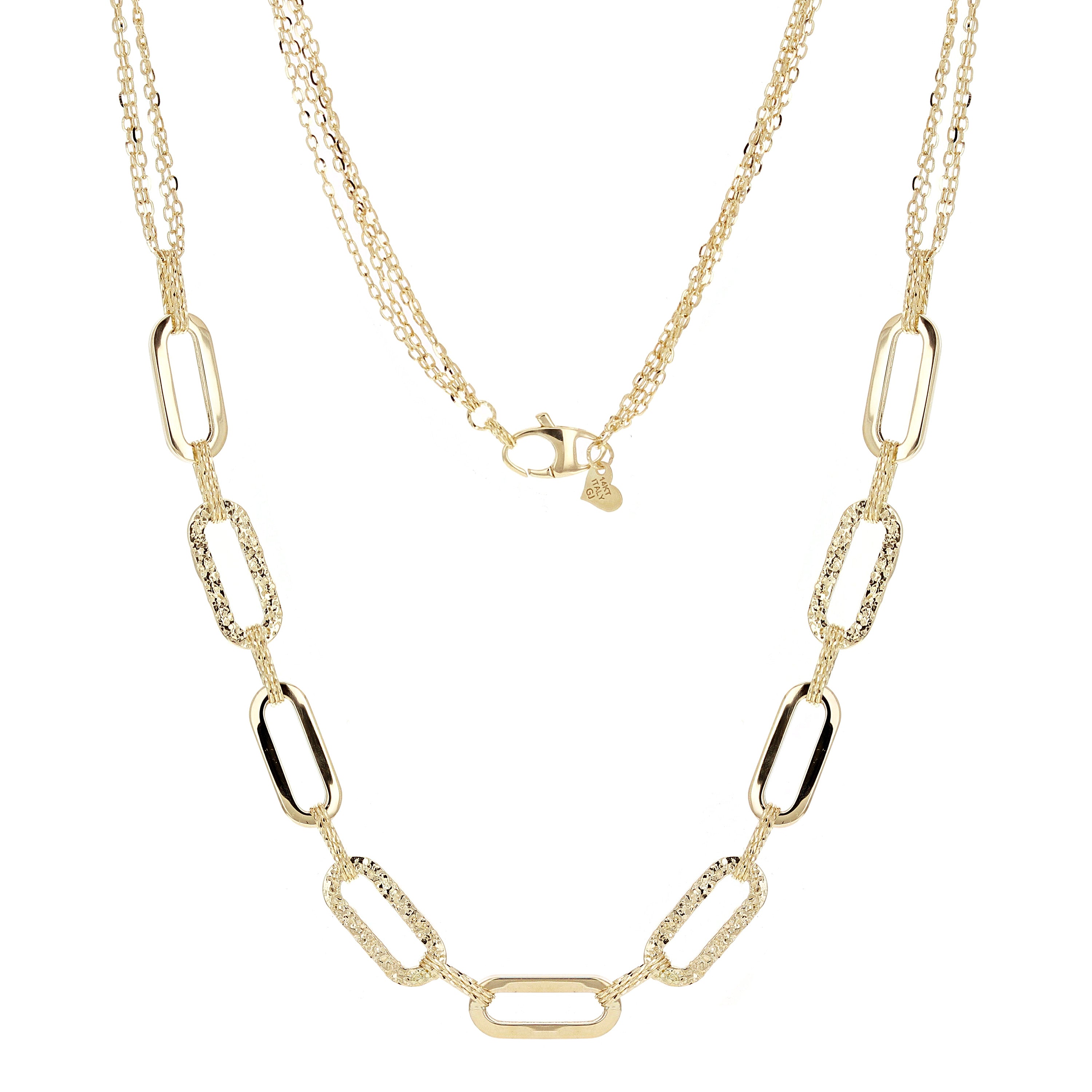Italian 14k Yellow Gold Paper Clip Link Necklace, Bracelet & Earrings Set 23.4 grams