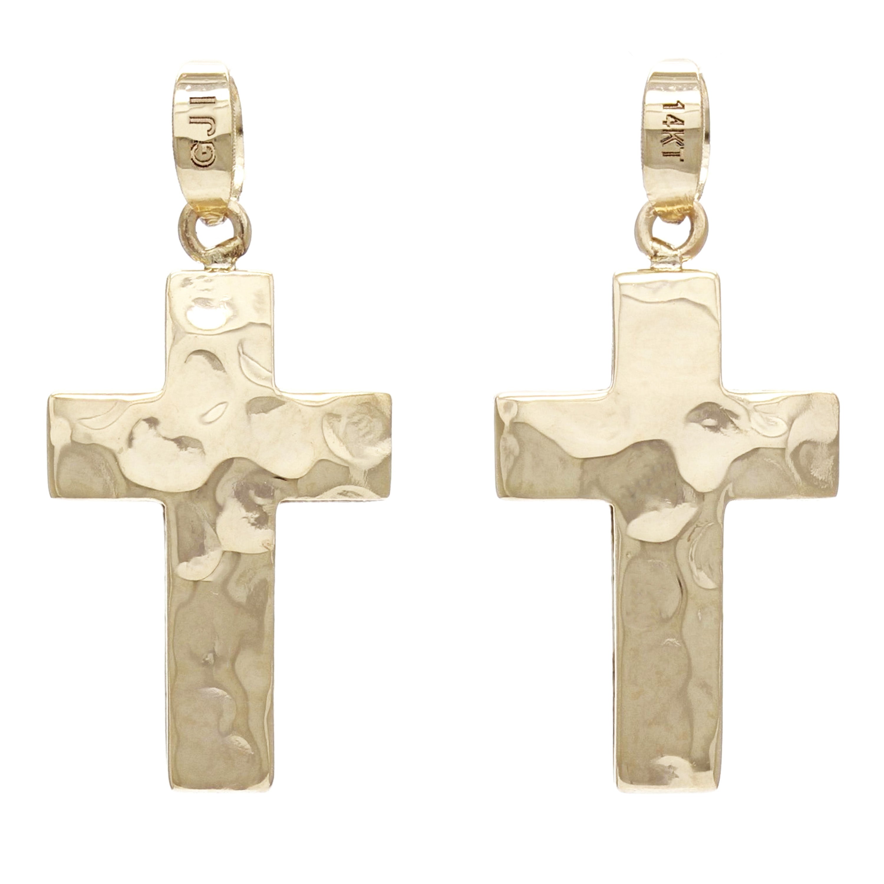 14k Yellow Gold Solid Crumpled Metal Texture Puffed Cross Pendant 1.3 grams