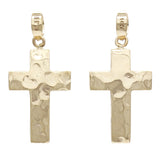 14k Yellow Gold Solid Crumpled Metal Texture Puffed Cross Pendant 1.3 grams