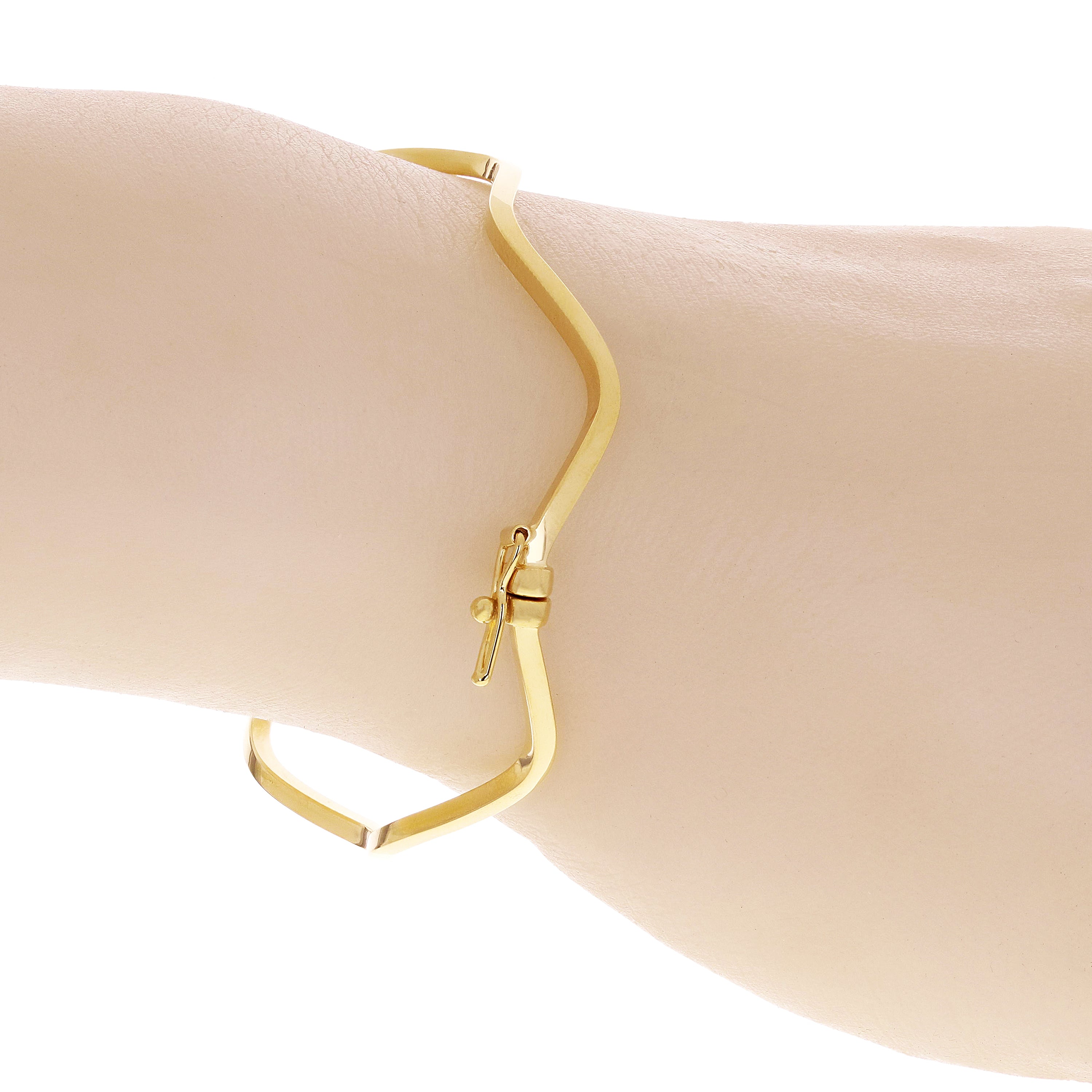 Italian 14k Yellow Gold Hollow Plain Zigzag Bangle Bracelet 7" 2mm 3.3 grams