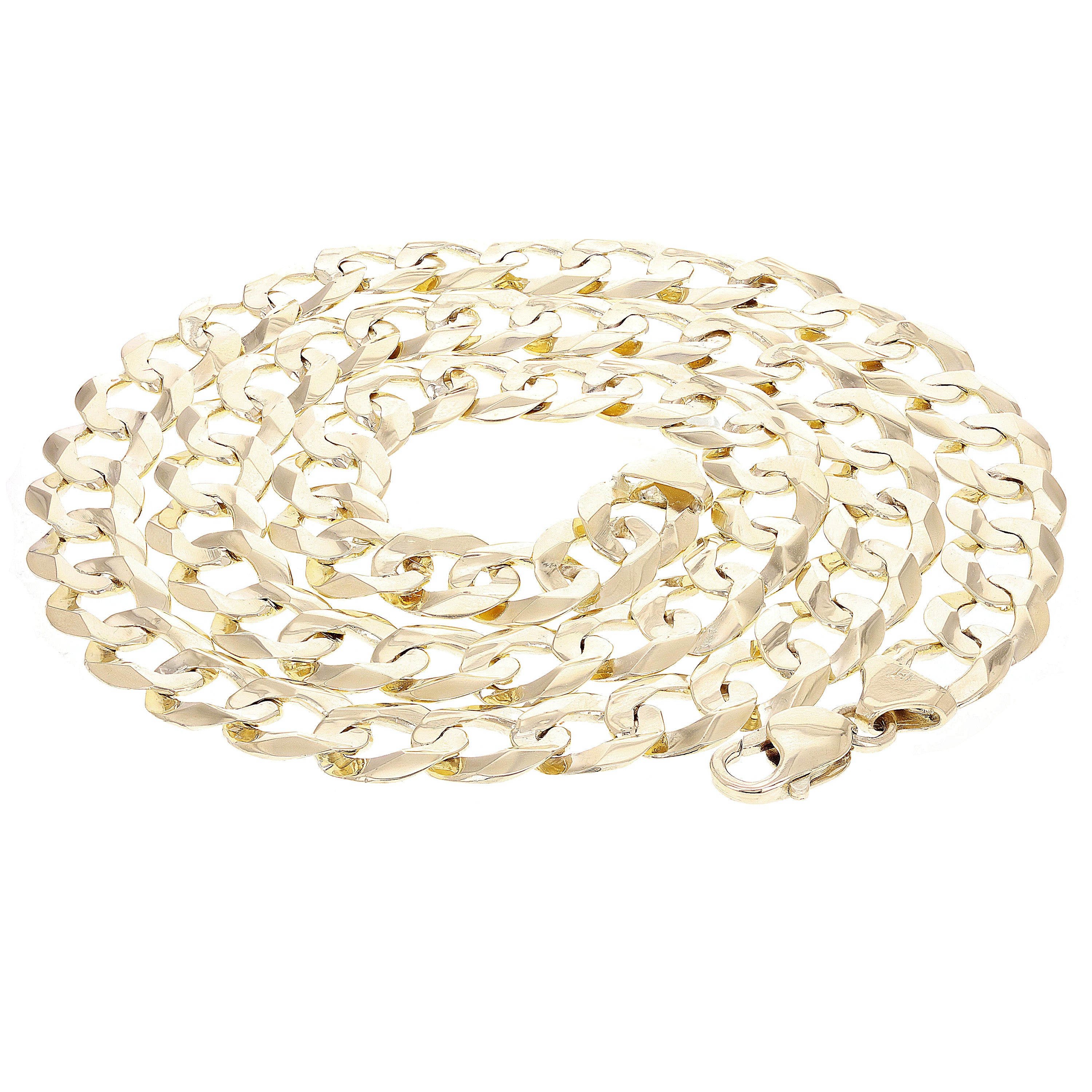 Men's 14k Yellow Gold Solid Flat Cuban Link Chain Necklace 20" - 28" 12.5mm
