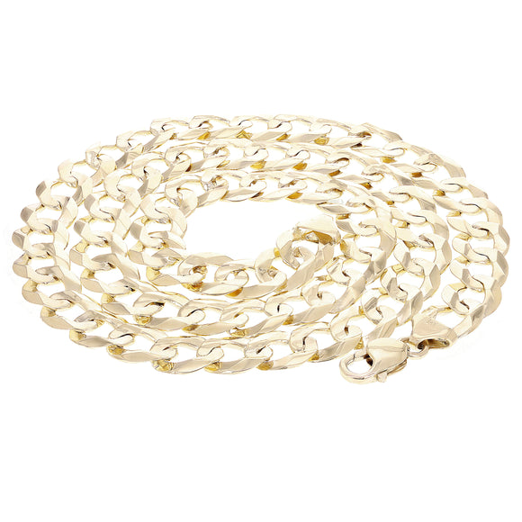 Men's 14k Yellow Gold Solid Flat Cuban Link Chain Necklace 20