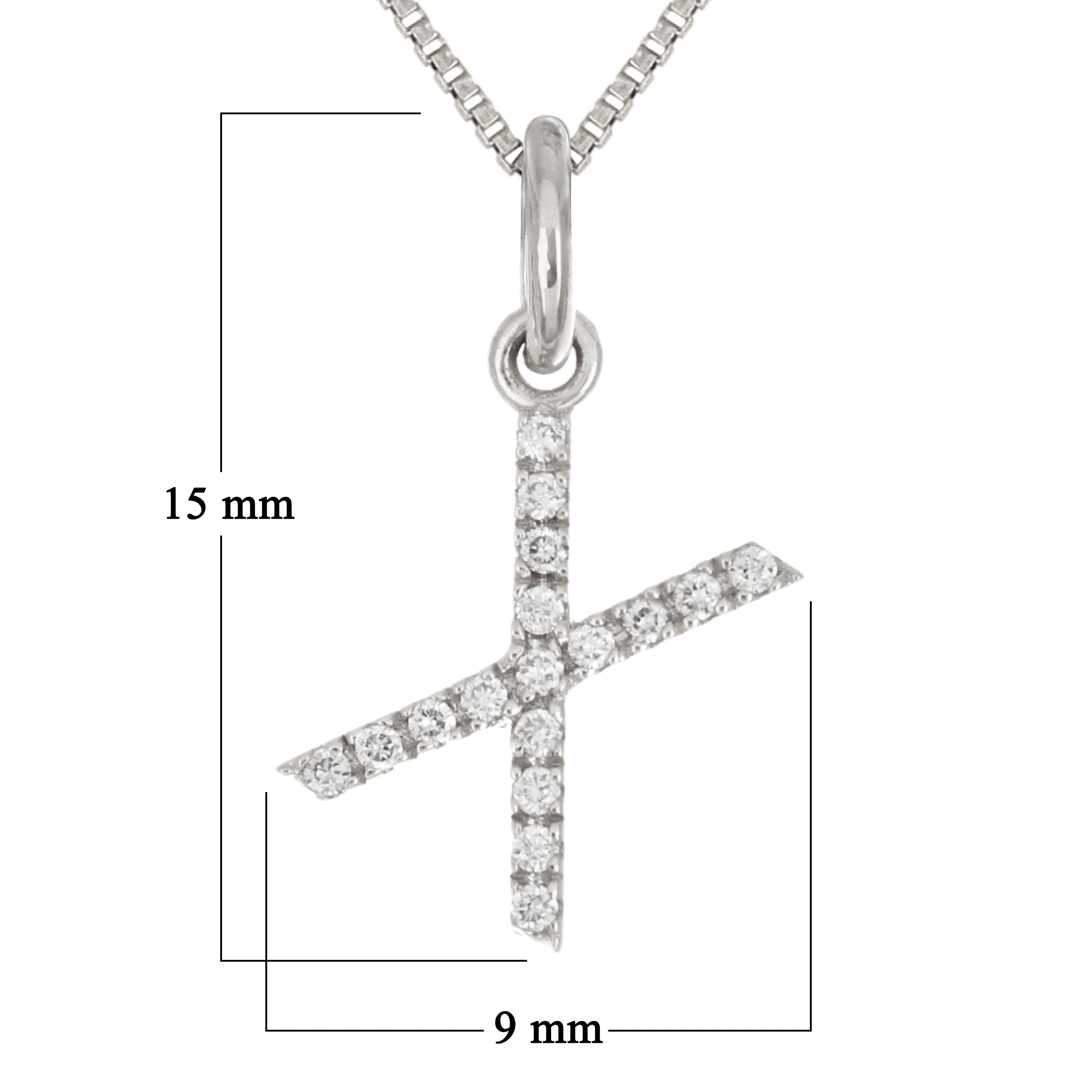 14k White Gold Diamond Initial Letter X Charm Pendant Necklace 18" - Letter X,White