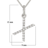 14k White Gold Diamond Initial Letter X Charm Pendant Necklace 18" - Letter X,White