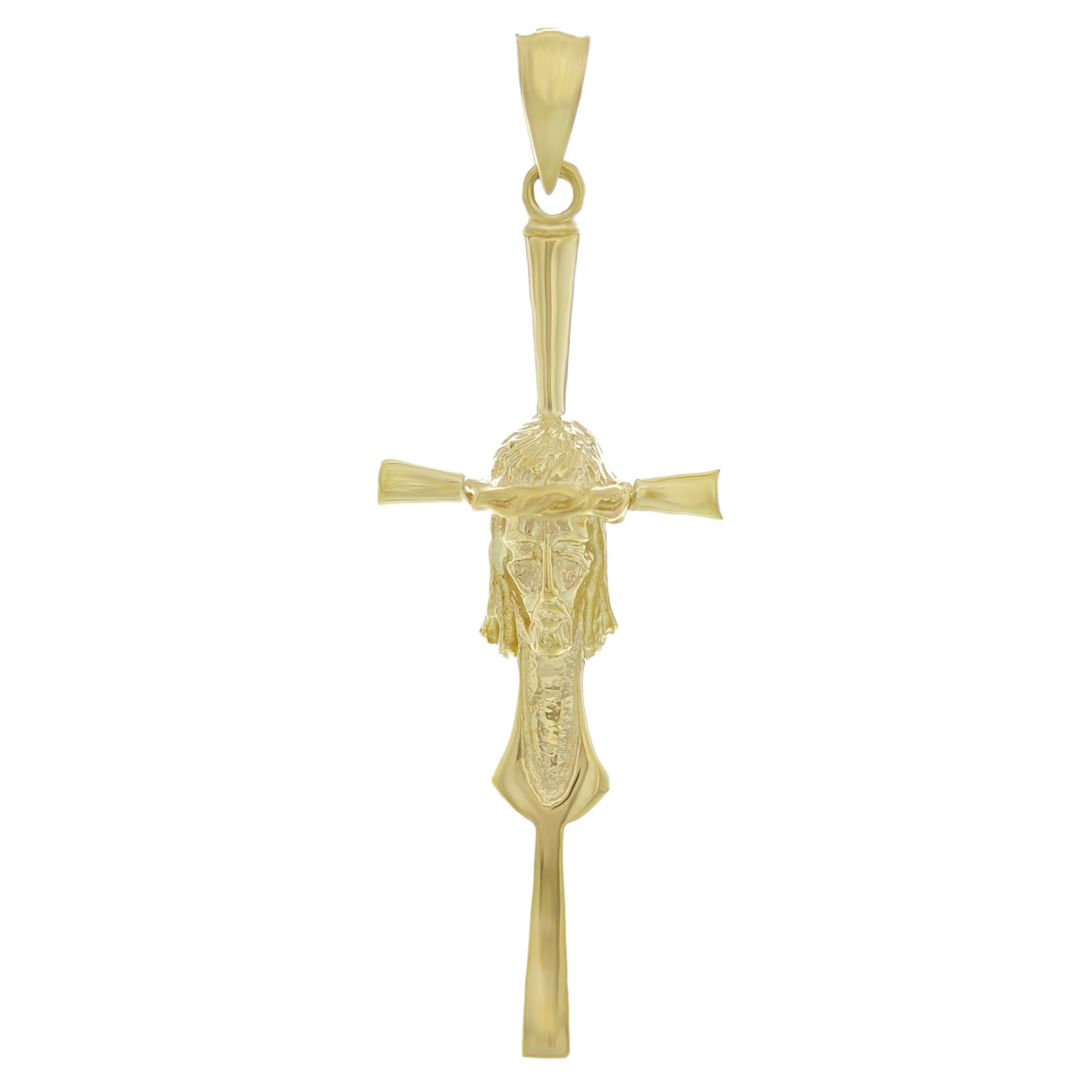 14k Yellow Gold Jesus Christ Face Crucifix Cross Charm Pendant 1.8" 2.8 grams - Yellow