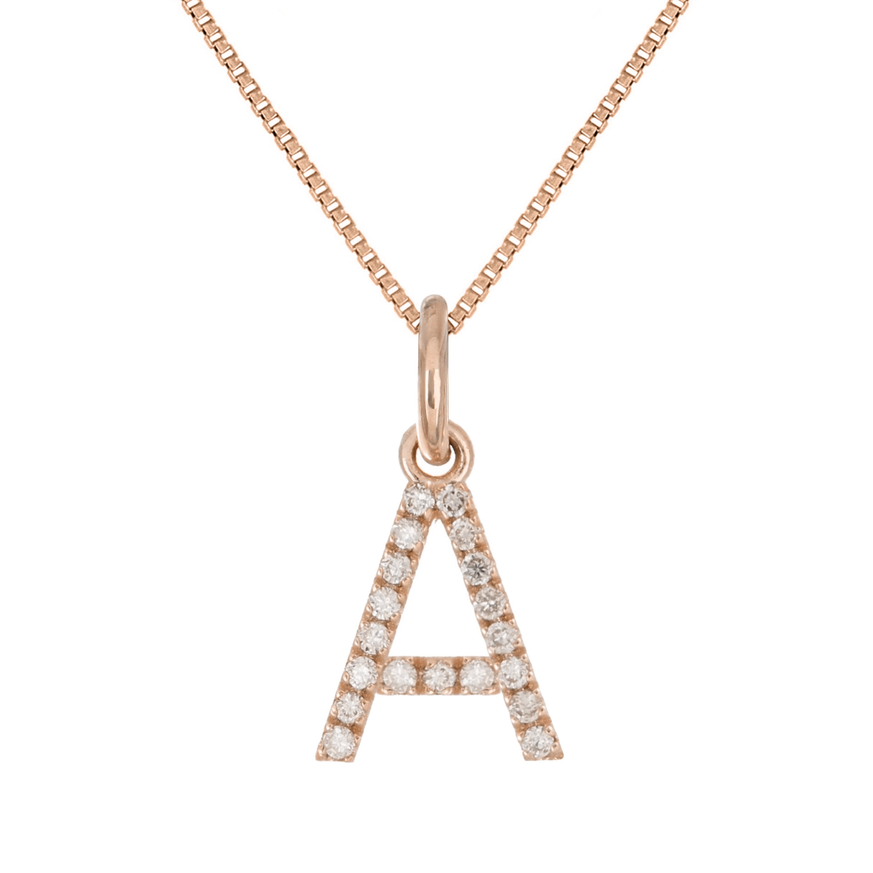 14k Rose Gold Diamond Initial Letter A Charm Pendant Necklace 18" - Letter A,Rose