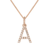 14k Rose Gold Diamond Initial Letter A Charm Pendant Necklace 18" - Letter A,Rose