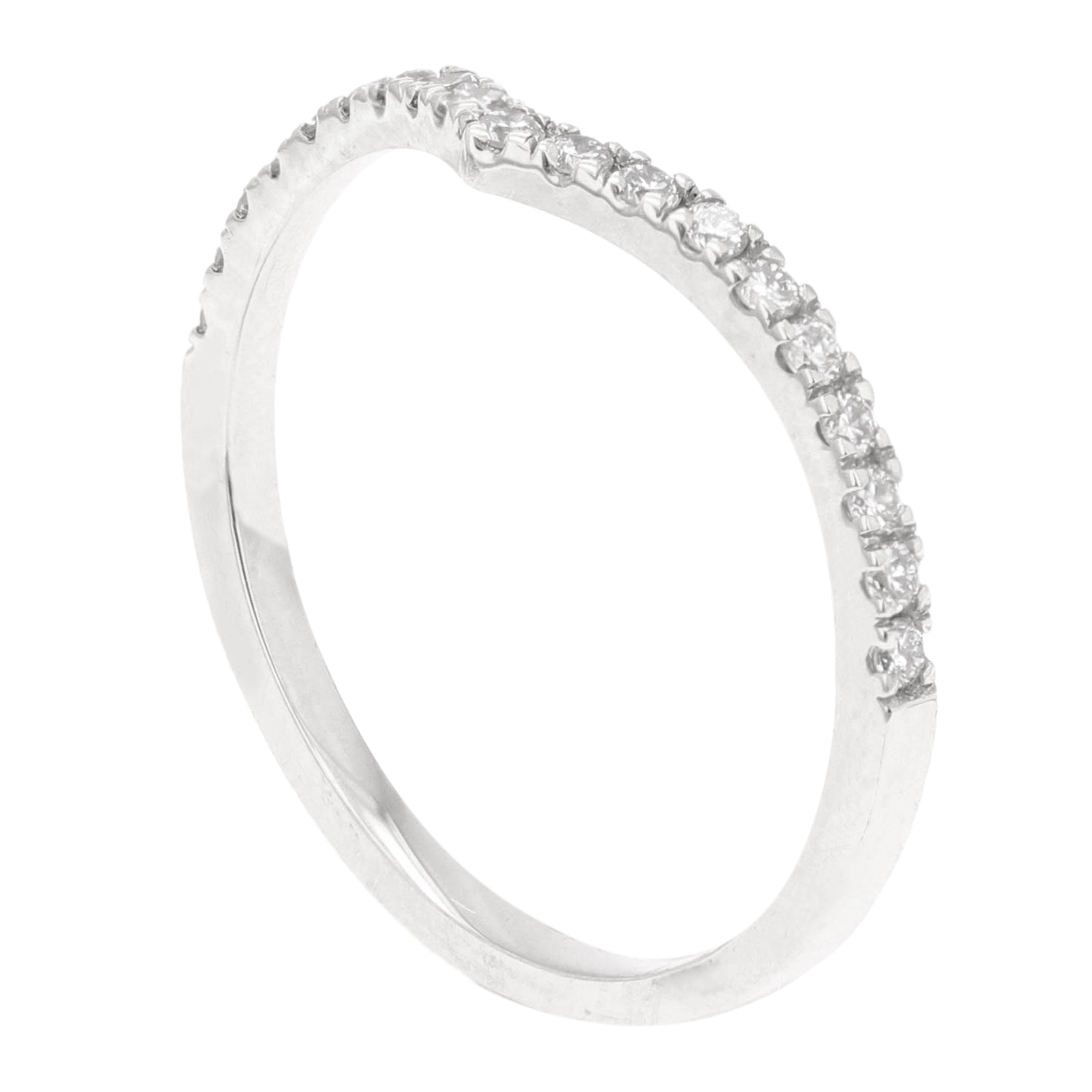 14k White Gold Diamond Chevron Stackable Ring Size 6 - White