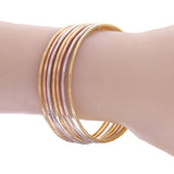 Italian 14k Tri-Color Gold Textured 7 Days Bangle Bracelet Set 8" 14mm 11.5grams