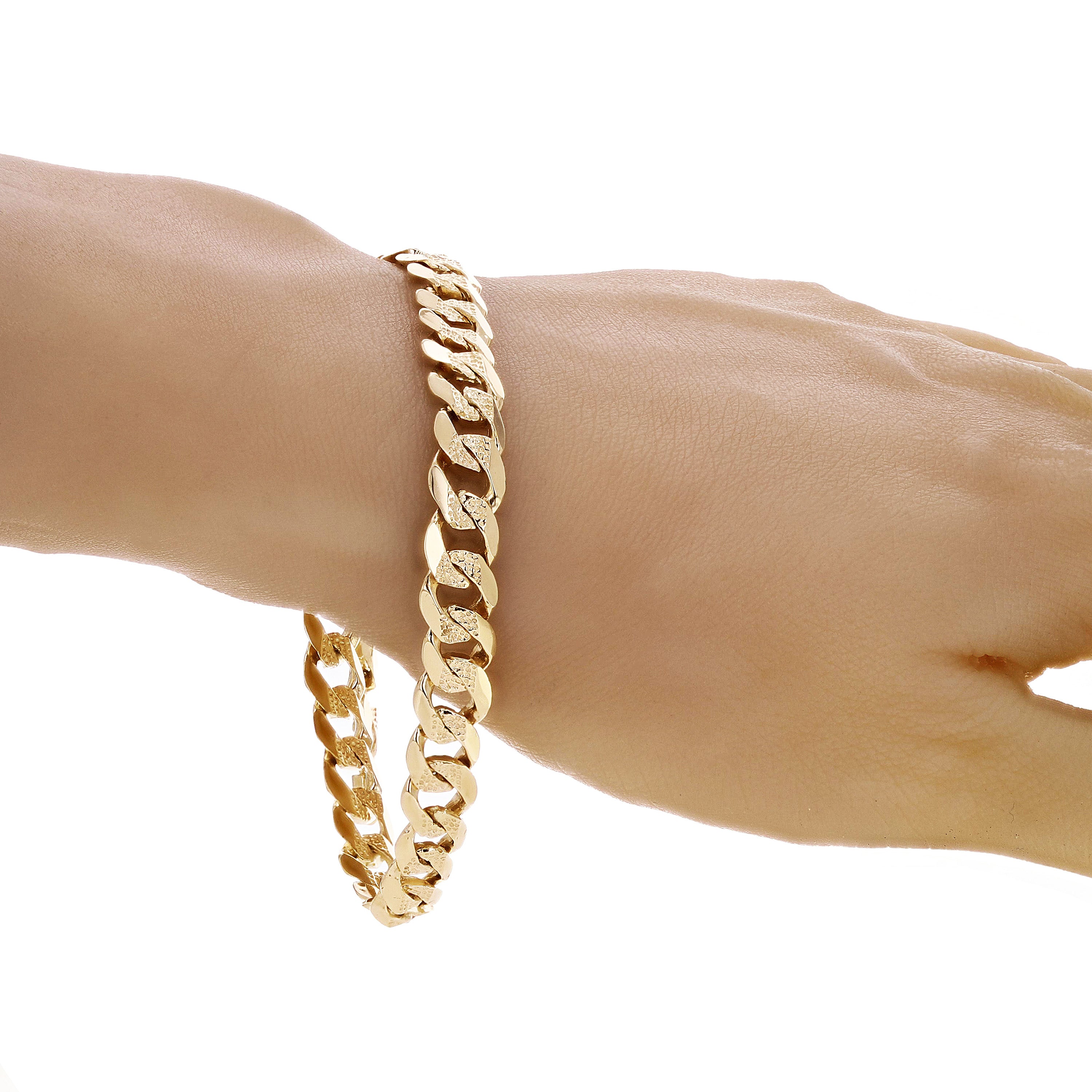 14k Yellow Gold Solid Pave Curb Cuban Link Chain Bracelet 7" 9.3mm 19.5 grams - 7"