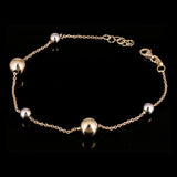 Italian 14k Yellow & White Gold Ball Bead Station Chain Bracelet 8mm 8.25" 2gram