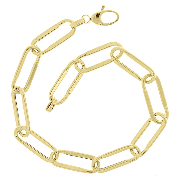 Italian 14k Yellow Gold Hollow Oval Paper Clip Bracelet 8.25