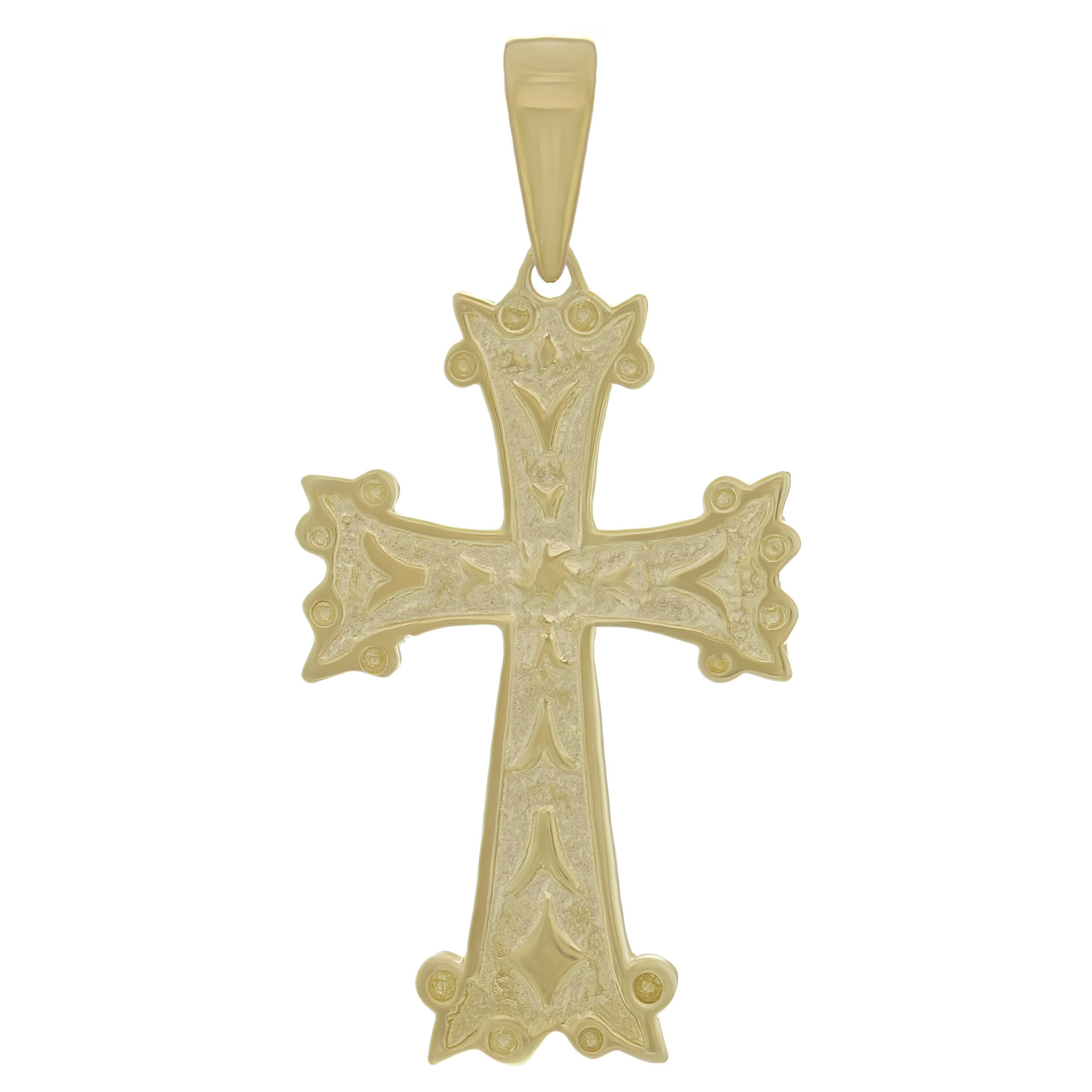 14k Yellow Gold Khachkar Armenian Cross Charm Pendant 1.6" 4.6 grams - Yellow