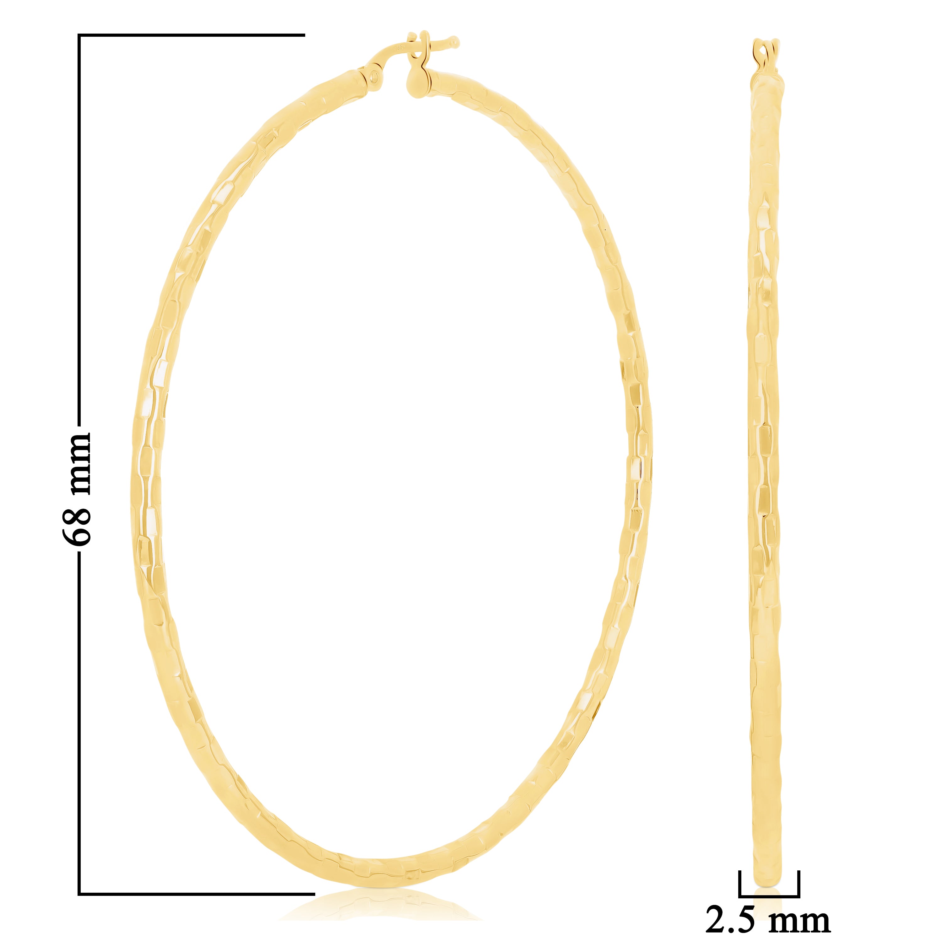 Italian 14k Yellow Gold Faceted 2.5mm 2.5" Diameter Round Hoop Earrings 3.6grams