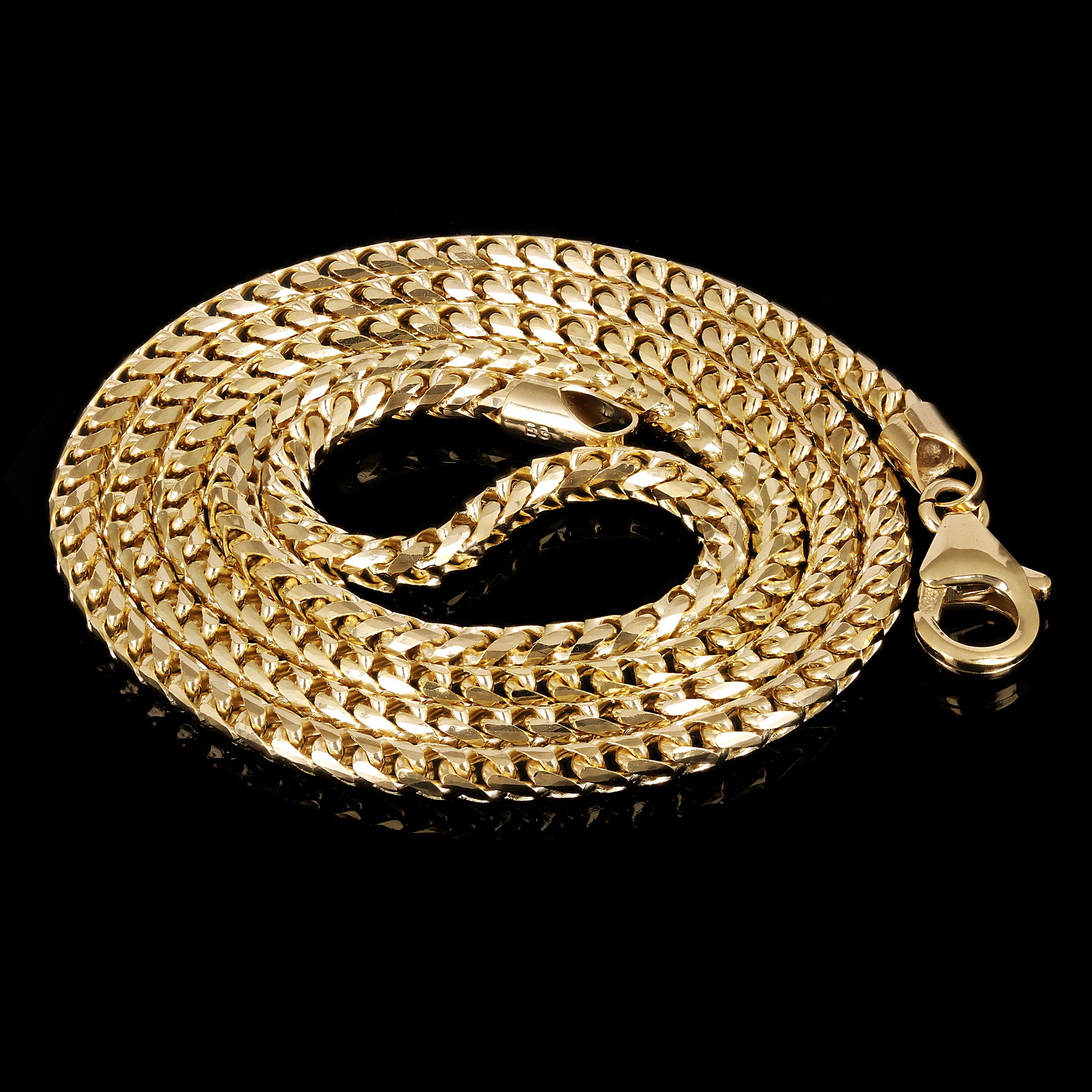 Italian 14k Yellow Gold Solid Diamond Cut Franco Chain Necklace 18" 2.5mm 17.3g - 18"