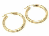 14k Yellow Gold Hollow Diamond Cut Round Hoop Loop Earrings 1.2" 3.1mm 2.4 grams