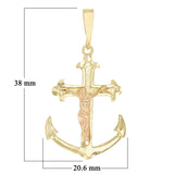 10k Two Tone Gold Anchor Jesus Christ Crucifix Luck Sailor Charm Pendant 2.2gram