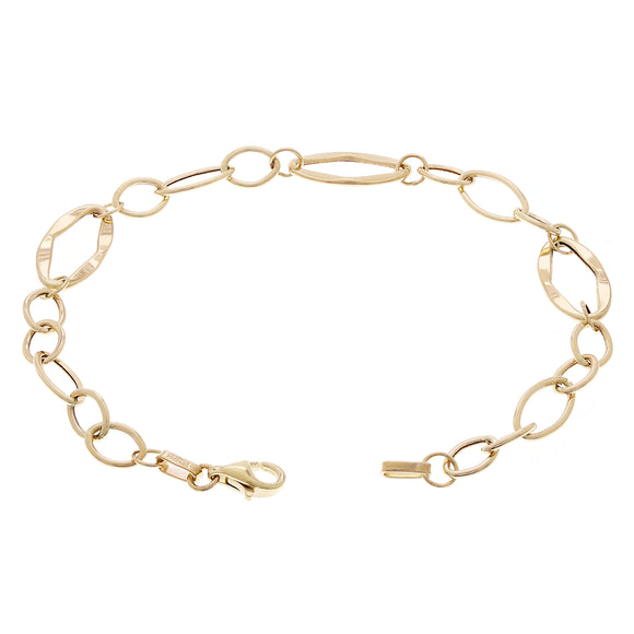 Italian 14k Yellow Gold Hollow Oval Link Bracelet 7.5