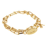 Italian 14k Yellow Gold Double U Shape Hardwear Heart & Key Charm Bracelet 7.5" - 7.5" 11 grams