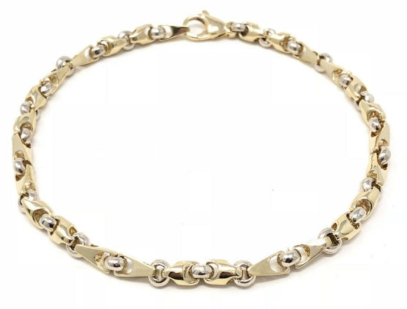 Men's 14k Two Tone Gold Handmade Fashion Link Bracelet 9.5