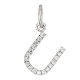 14k White Gold Diamond Initial Letter U Charm Pendant - Letter U,White
