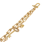 Italian 14k Yellow Gold Double U Shape Hardwear Lock & Key CZ Charm Bracelet 7.5" - 7.5" 12.9 grams