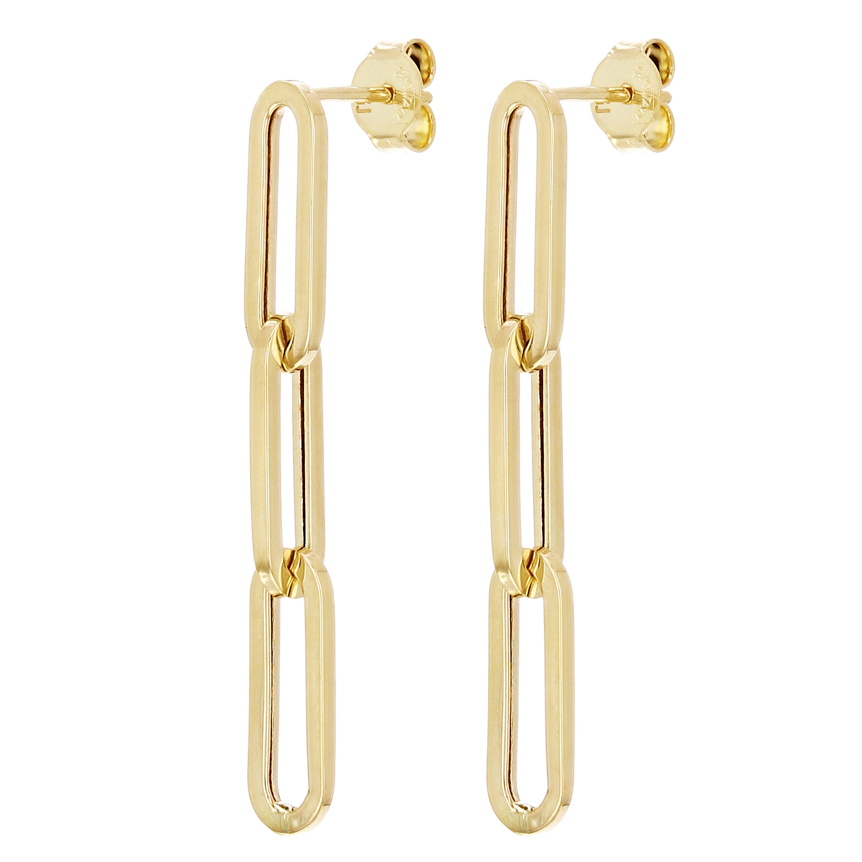 Italian 14k Yellow Gold Long Paper Clip Dangle Earrings 1.6" 5.2mm 2.3 grams