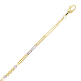 Italian 14k Two Tone Gold Ball Bead & Paper Clip Link Bracelet 7.5" 3 grams