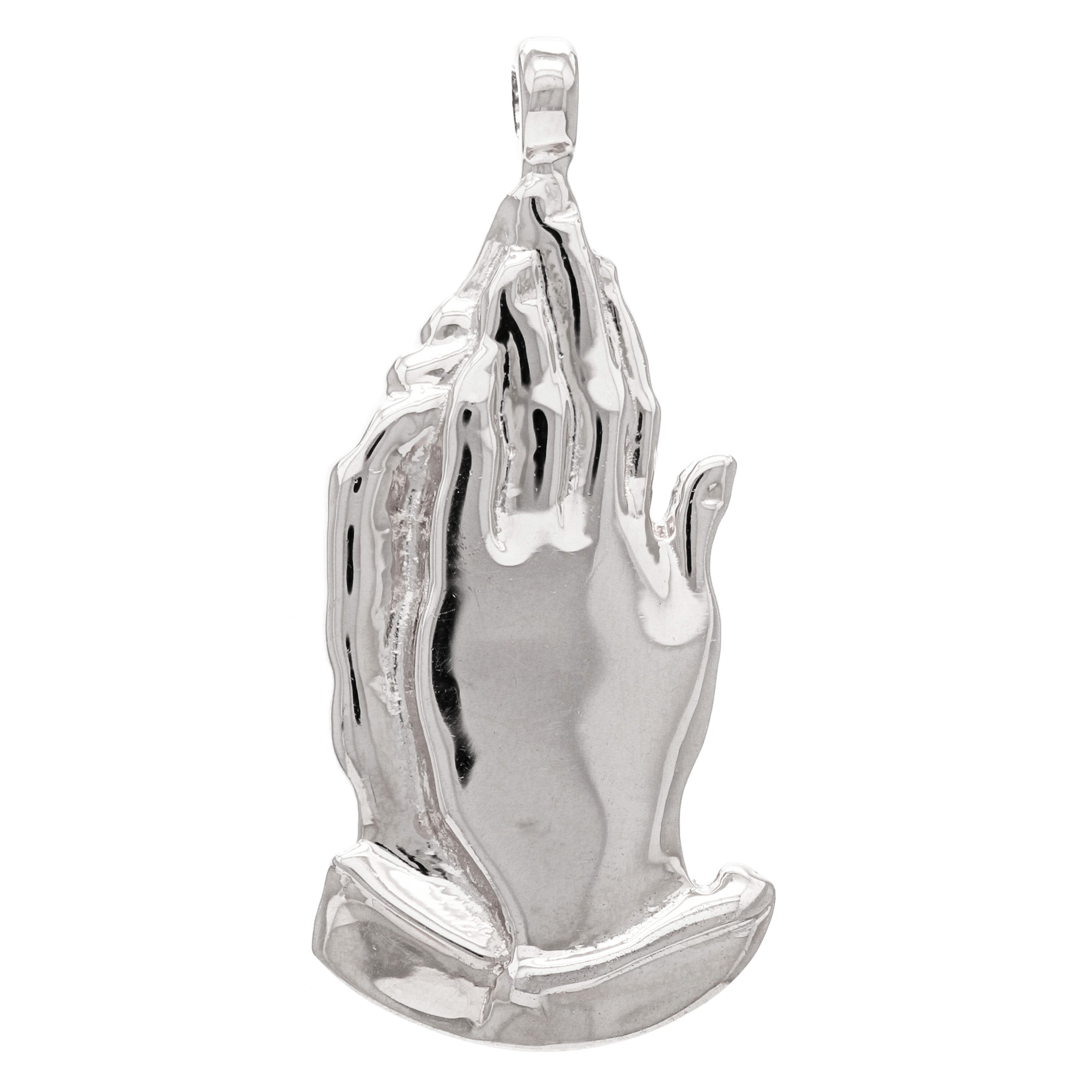 14k White Gold Praying Hands Religious Charm Pendant 1.4" 6 grams - White