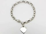 14k White Gold Rolo Link Chain Heart Charm Bracelet 7.5" 17 grams