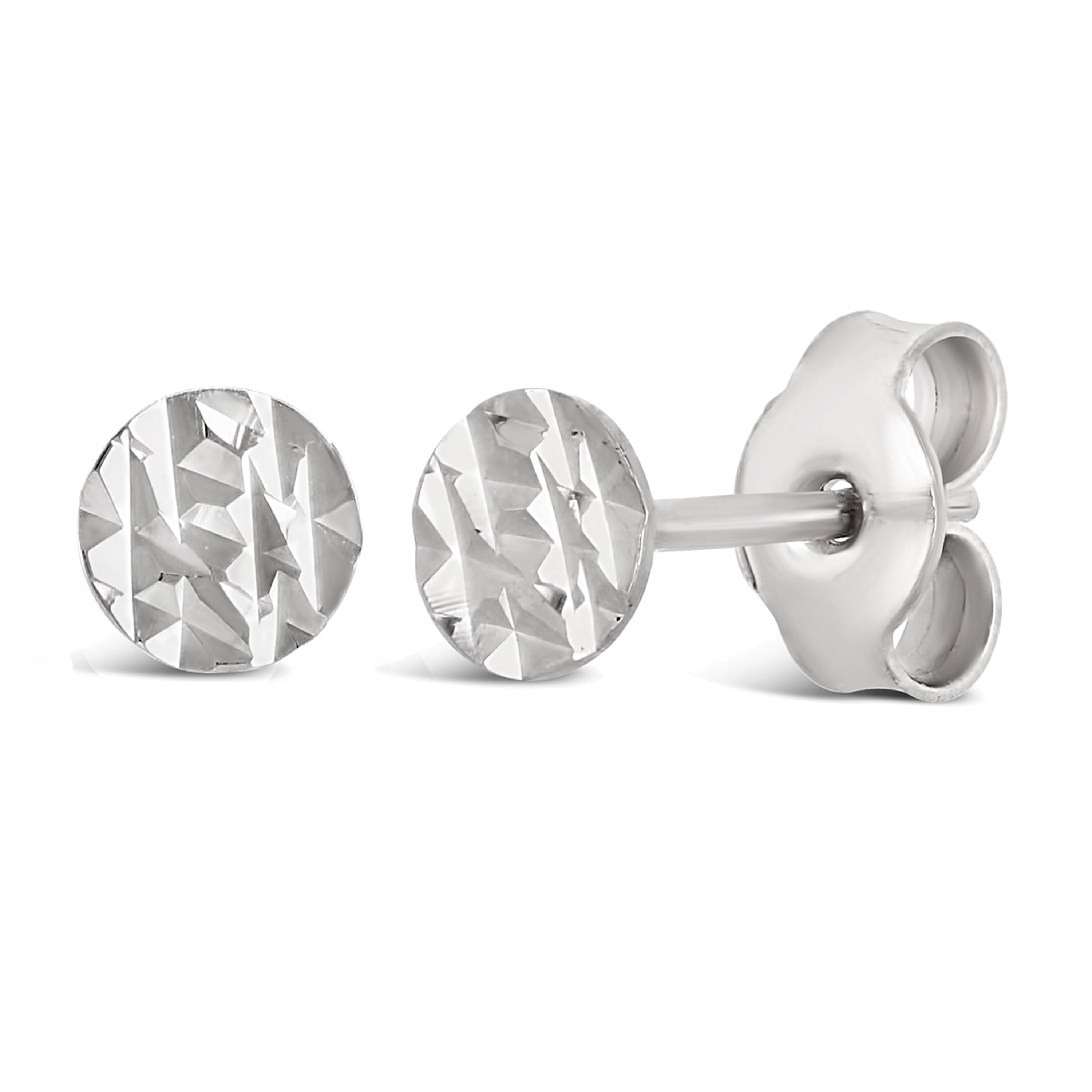 Italian 14k White Gold Petite Round Textured Medallion Disc Stud Earrings 4mm - White,4 mm