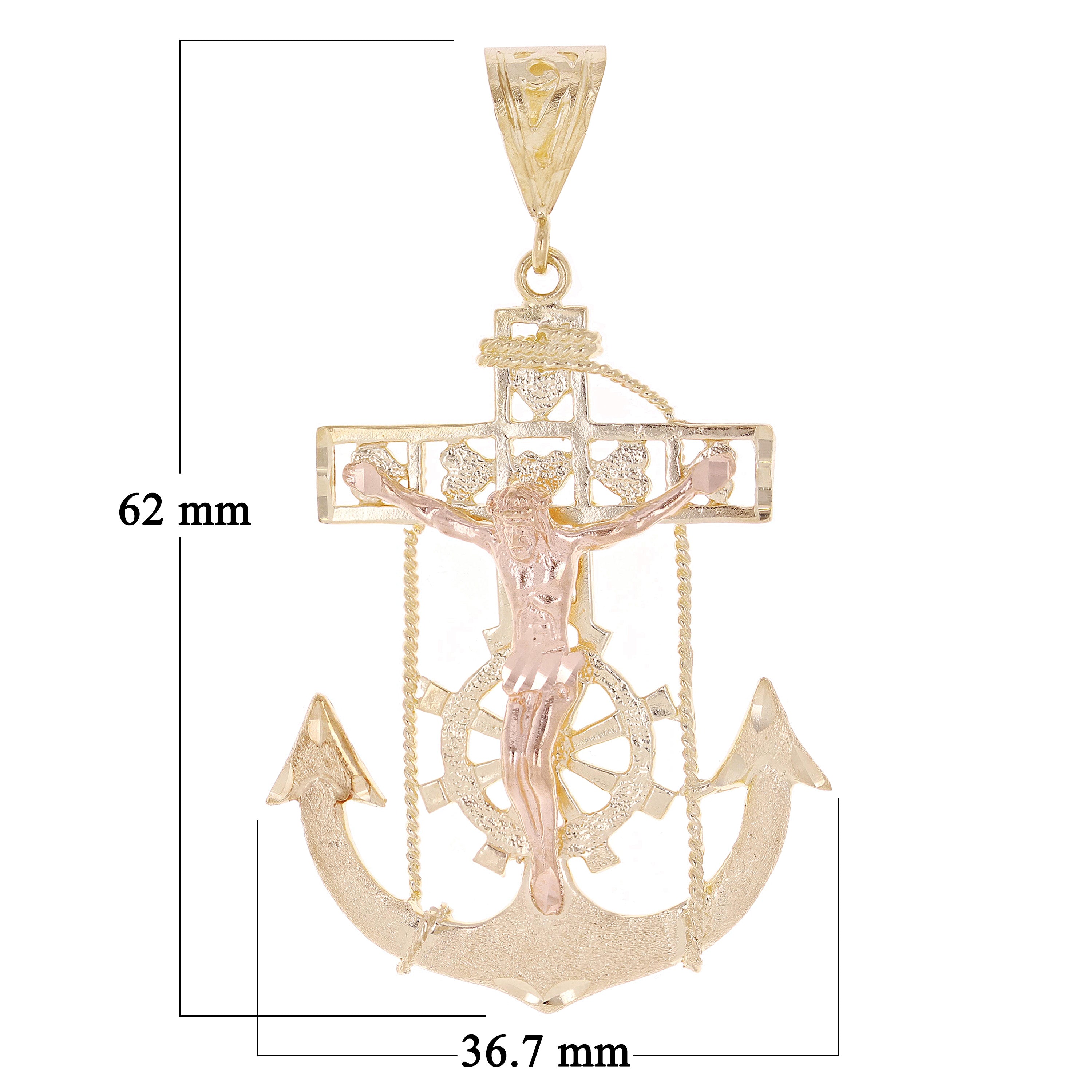 14k Yellow & Rose Gold Jesus Christ Crucifix Mariner Anchor Pendant 2.4" 11.5g
