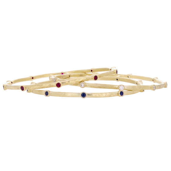 18k Yellow Gold Satin 0.72ctw Diamond, Ruby & Sapphire Bangle Bracelet 3-Set