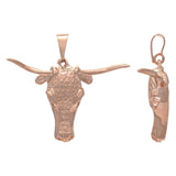 14k Yellow, White or Rose Gold Longhorn Bull Charm or Pendant
