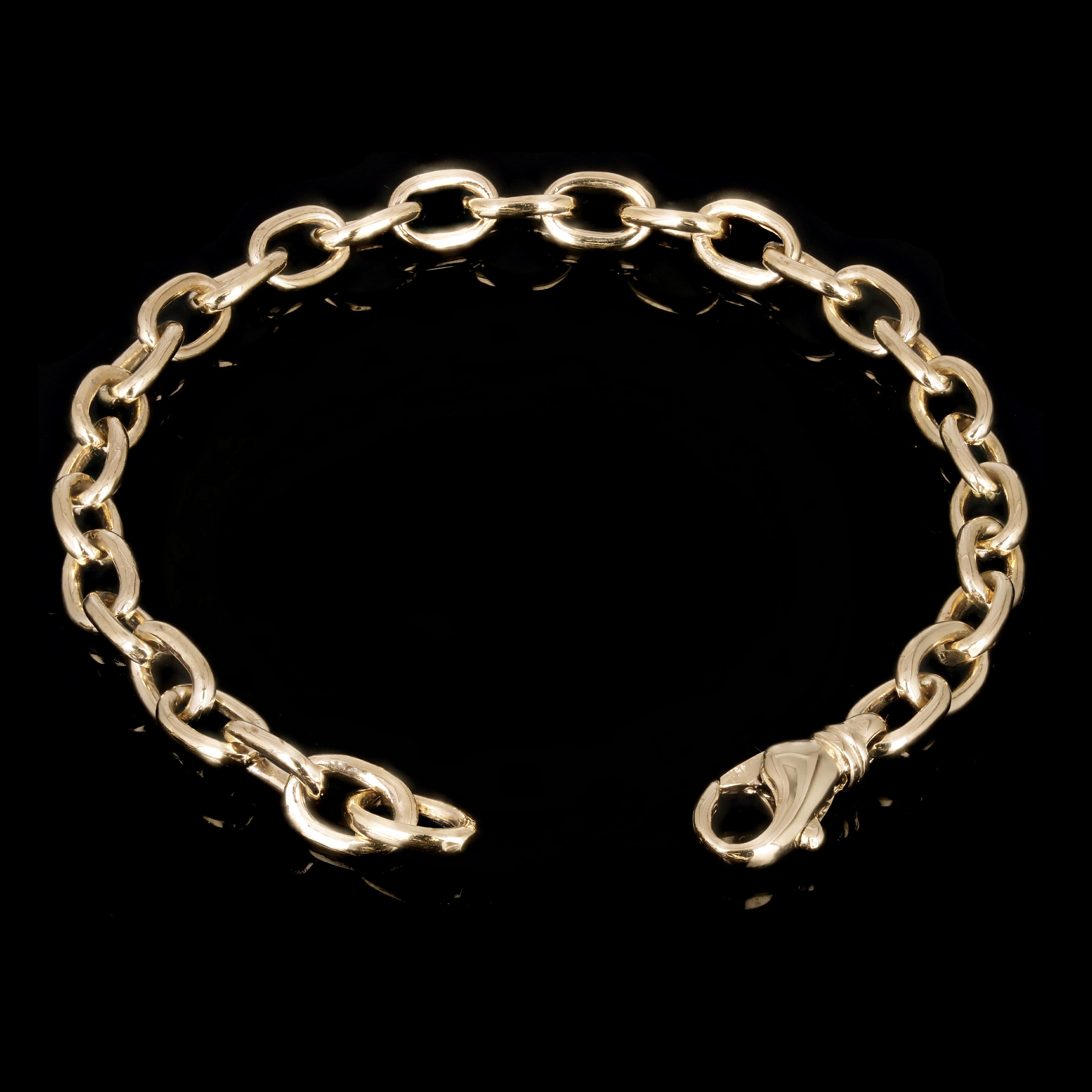 14k Yellow Gold Solid Handmade Oval Link Chain Bracelet 7" - 9" 6.9mm