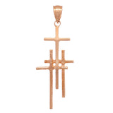 14k Rose Gold Solid Religious Calvary 3 Cross Charm Pendant 1.48" 2.1 grams - Rose