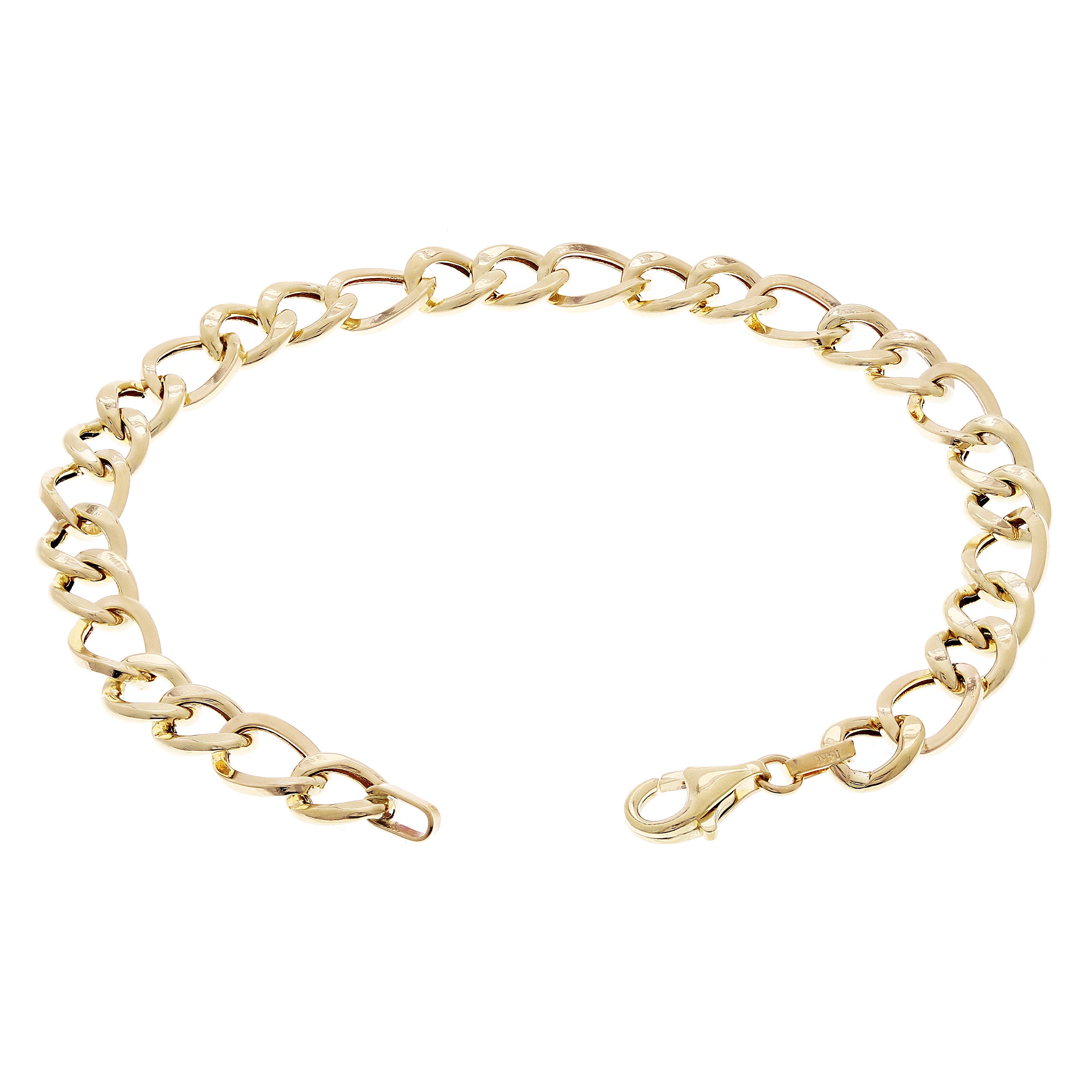 Italian 14k Yellow Gold Hollow Curb Link Bracelet 7.5" 7mm 4.8 grams