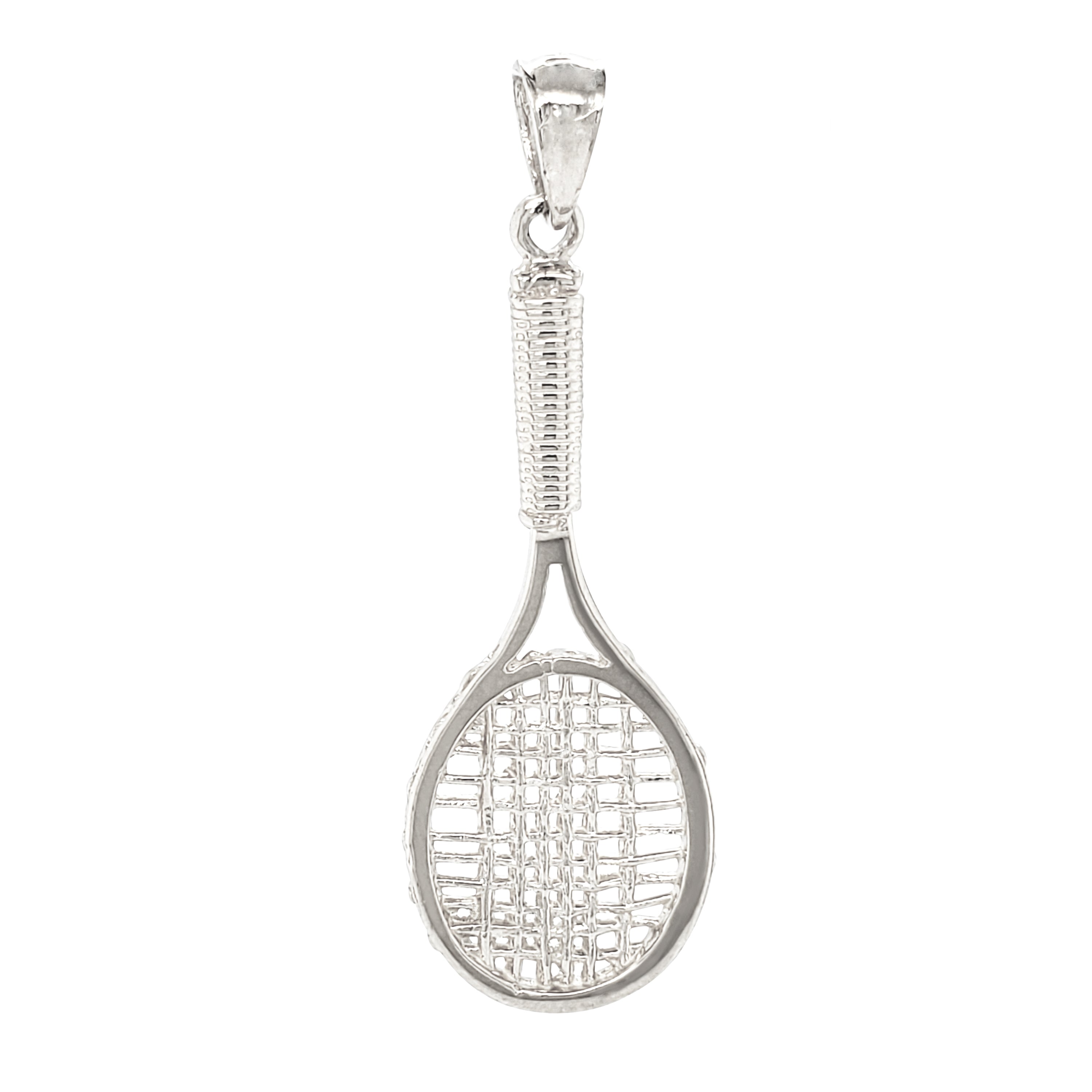 14k White Gold Tennis Racquet Tennis Racket Pendant Sports Charm 3.2 grams - White
