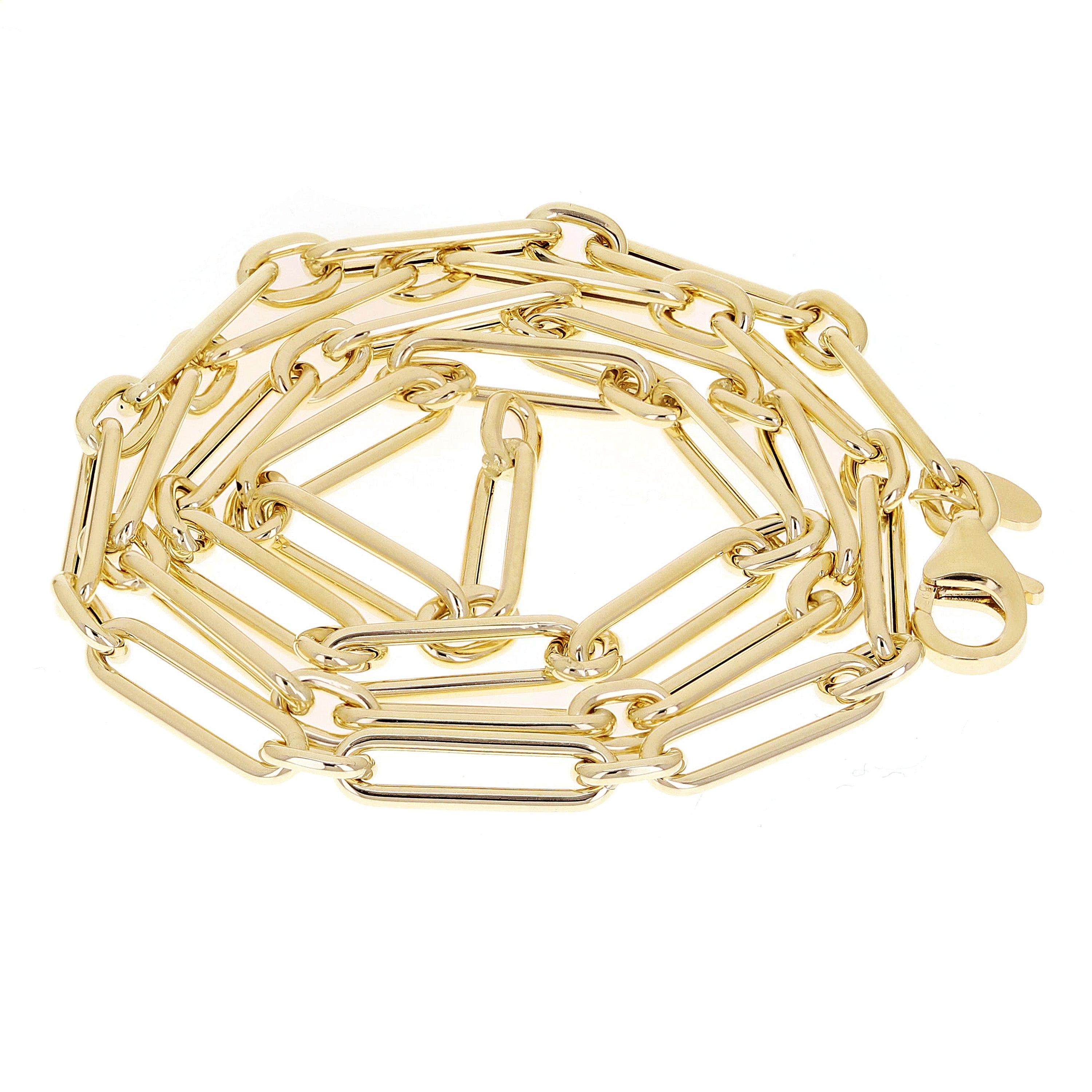 Italian 14k Yellow Gold Hollow Paper Clip Chain Necklace 18" 4.2mm 6.8 grams